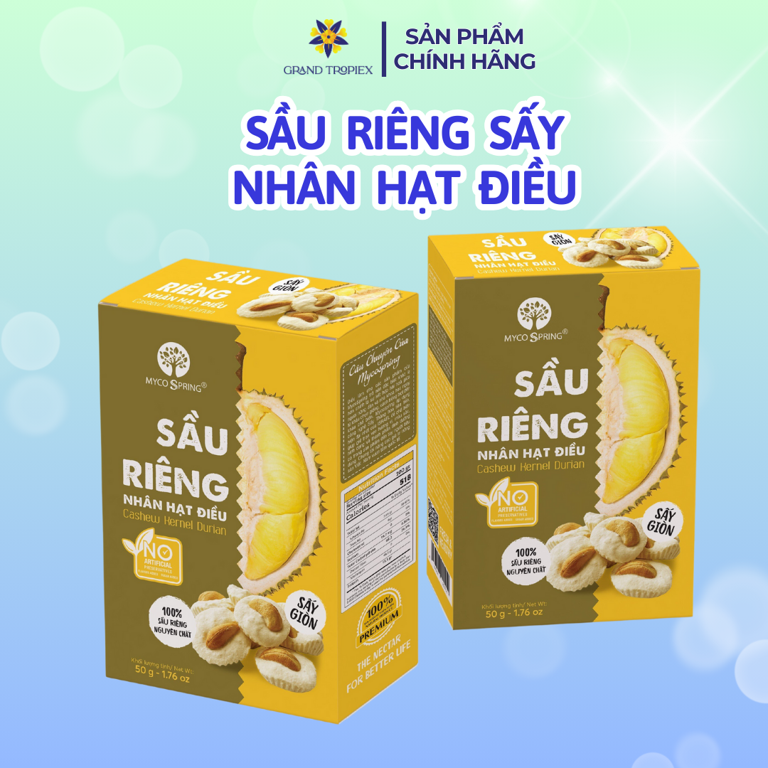 Sầu riêng sấy Nhân hạt điều sấy thăng hoa - Giòn rụm siêu ngon 100% sầu riêng nguyên chất - Túi 50g