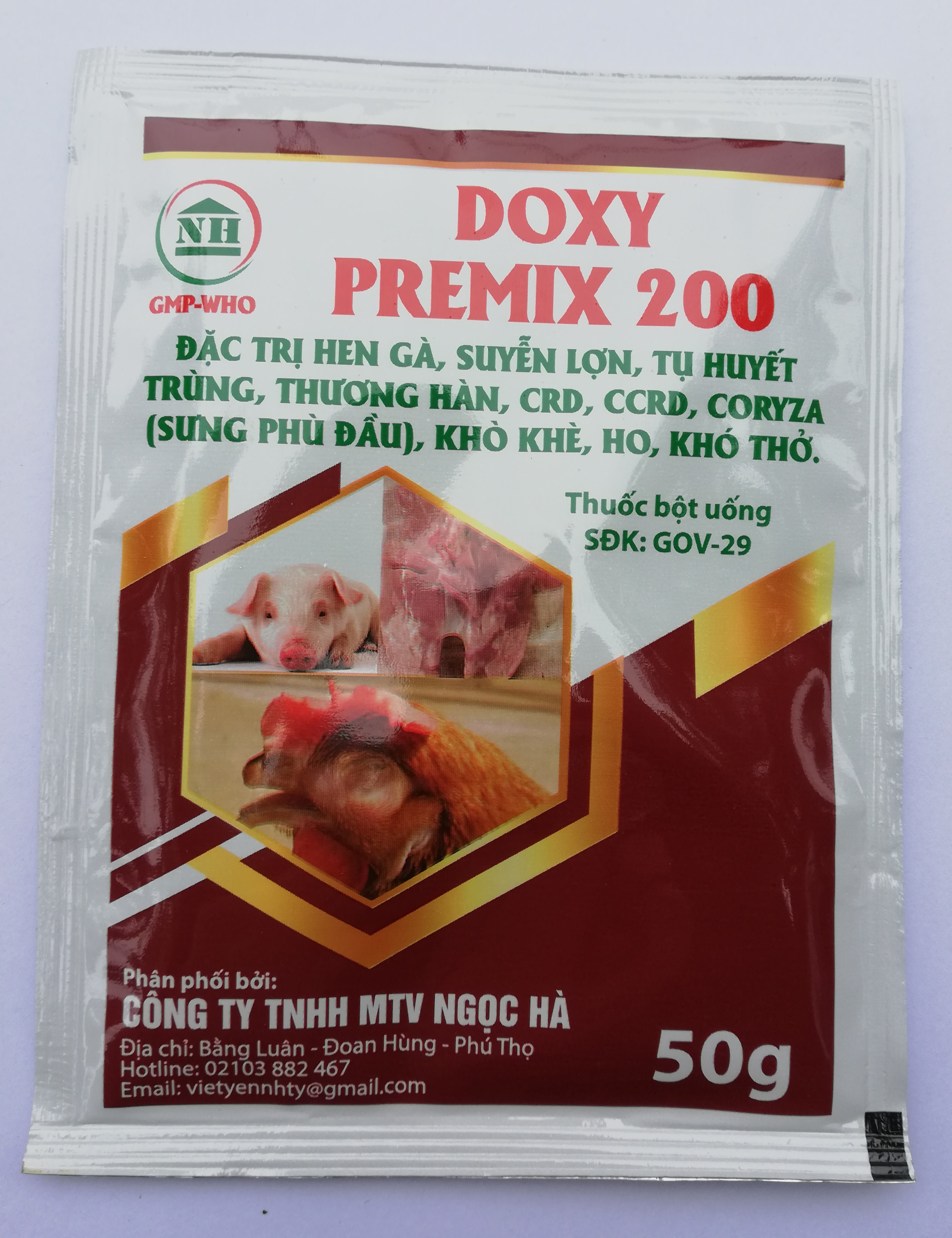 1 gói DOXY PREMIX 200  50g Chuyên dùng cho hen gà, suyễn lợn, tụ huyết trừng, thương hàn, CRD, CCRD,