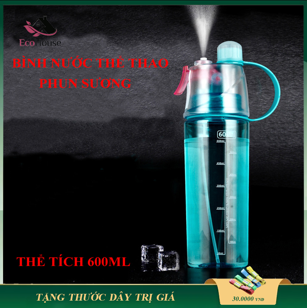 Bình nước thể thao có đầu xịt phun sương thể tích 600ml, bình nước thể thao phun sương 2 in 1 newB 600ml có vòi xịt, Bình nước tập GYM, đạp xe dã ngoại