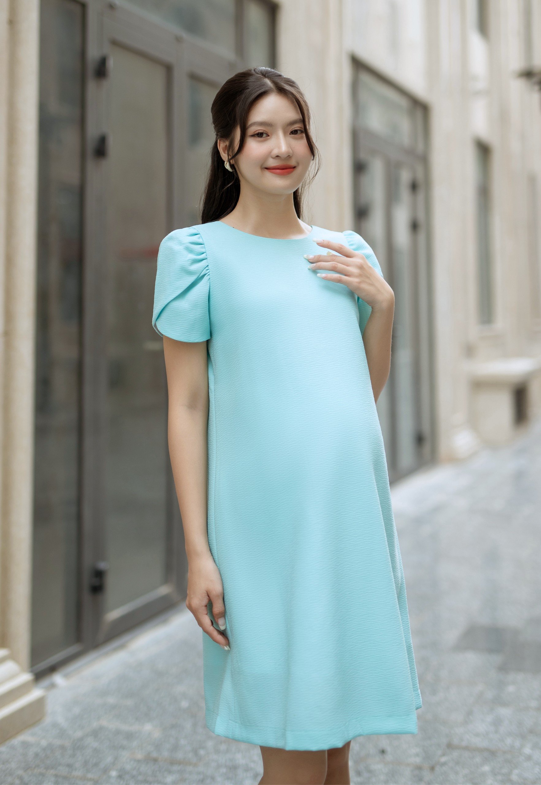 Đầm bầu sachimom - váy bầu dáng suông tay phồng odette dress