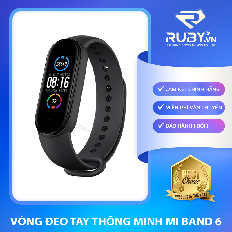 Vòng đeo tay thông minh MI BAND 6 bản NFC - Theo dõi nhịp tim - Thông báo tình trạng sức khỏe - Nhiều chế độ tập luyện thể thao - Chống nước - Màu đen