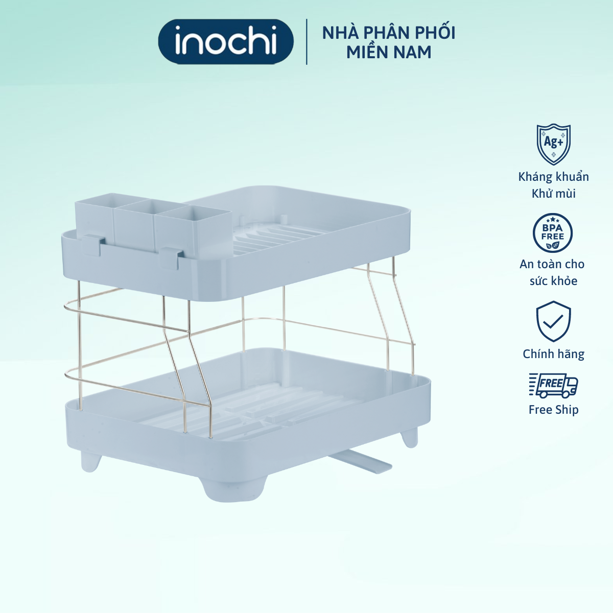 Kệ chén bát 2 tầng inochi Tokyo - thiết kế thoát nước tiện lợi, nhựa PP chắc chắn dễ lau chùi