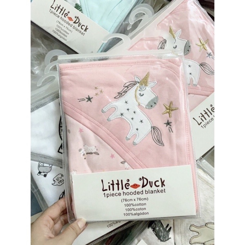 Minbee Kids - Chăn ủ Choàng ủ có mũ cotton hai lớp dày dặn cho bé đa năng tiện lợi