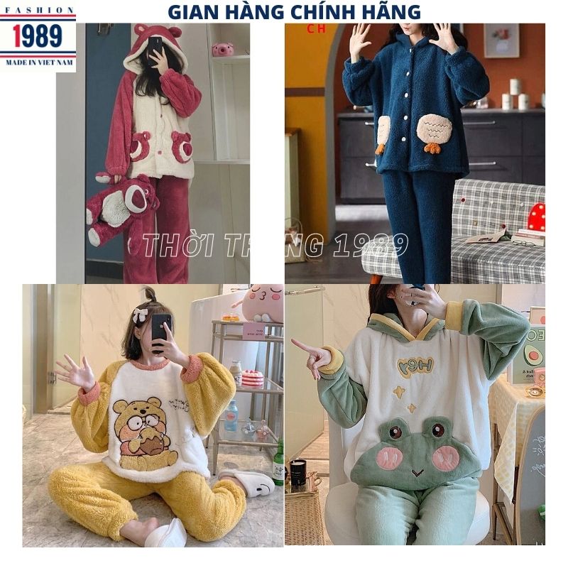Bộ đồ mặc nhà dễ thương -bộ ngủ lông cừu ấm áp mùa đông ,bộ mặc nhà cực xinh và dễ thương kiểu dáng hàn quốc mặc siêu ấm áp -THỜI TRANG 1989