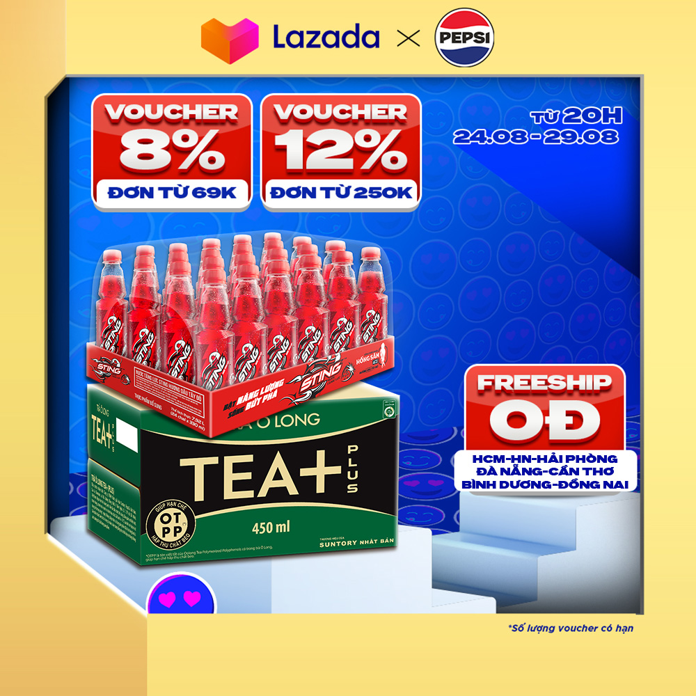 Combo 1 thùng 24 chai sting dâu và 1 thùng 24 chai tea+