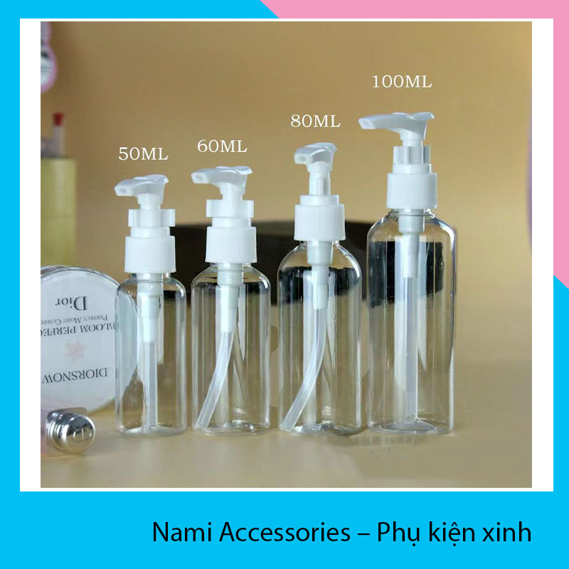Chai chiết mỹ phẩm chất liệu nhựa PET dạng vòi nhấn 50ml/100ml
