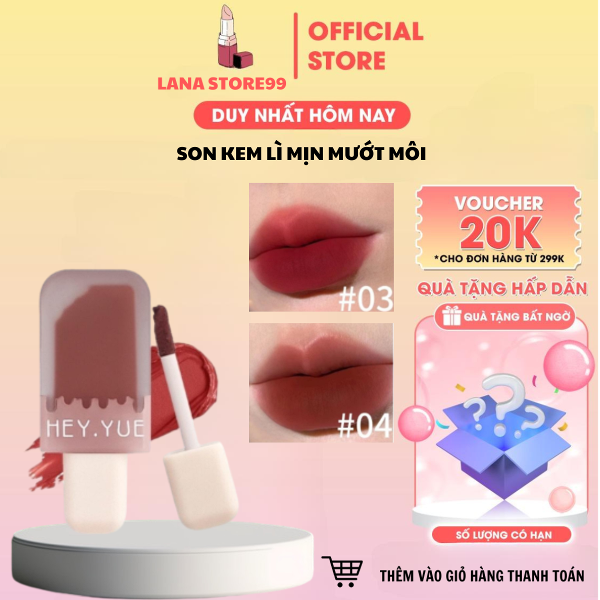 Son kem lì Hey Yue que kem siêu xinh son lì mịn như nhung không gây khô môi