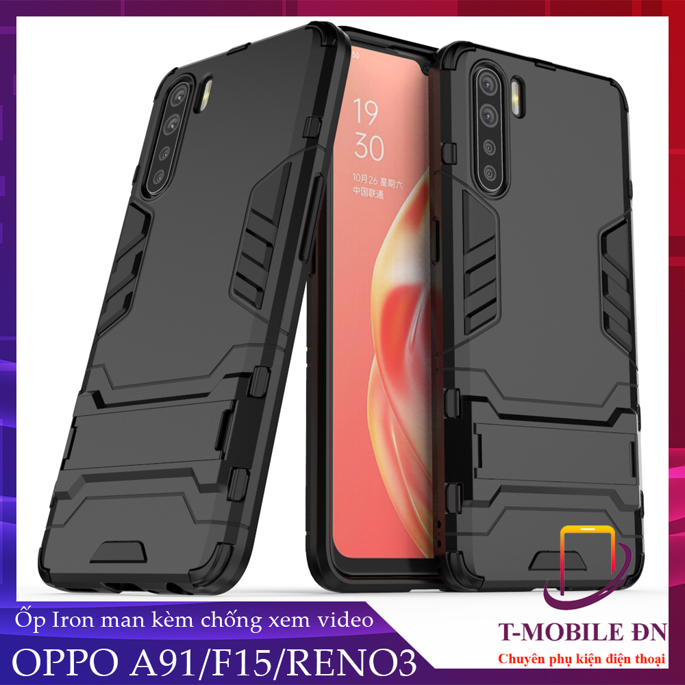 Ốp lưng Oppo Reno 3 A91 F15 chống sốc iron man bảo vệ viền và camera kèm chống xem video tiện lợi cho Oppo A91 F15 Reno3