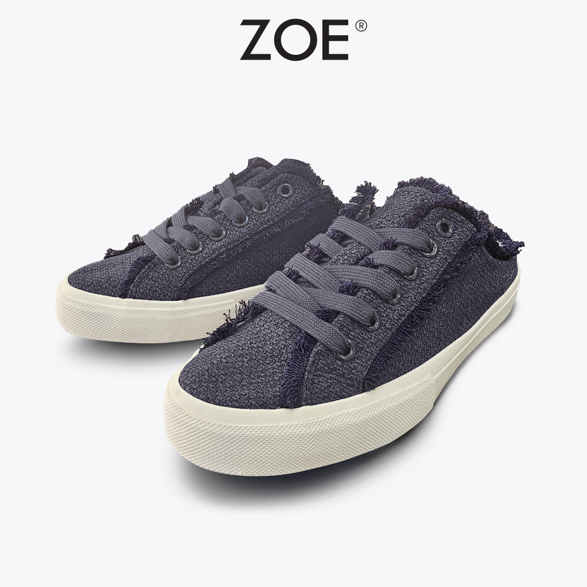 Giày sục zoe vải tweed màu xanh denim
