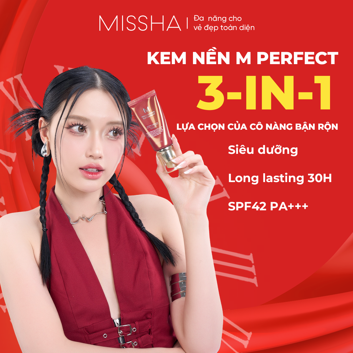 Combo Missha BB Cream che khuyết điểm, chống nắng SPF42 50ml + Phấn Phủ Airy Pot Pressed Powder 5g