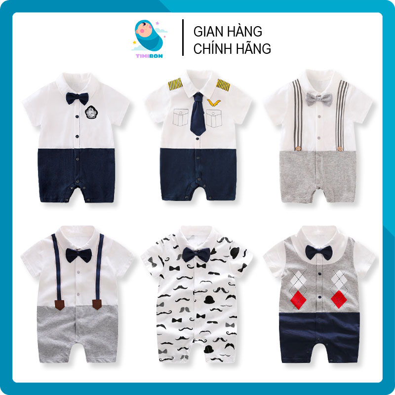 Quần áo trẻ em sơ sinh, bộ body công tử cộc tay cho bé trai timibon -