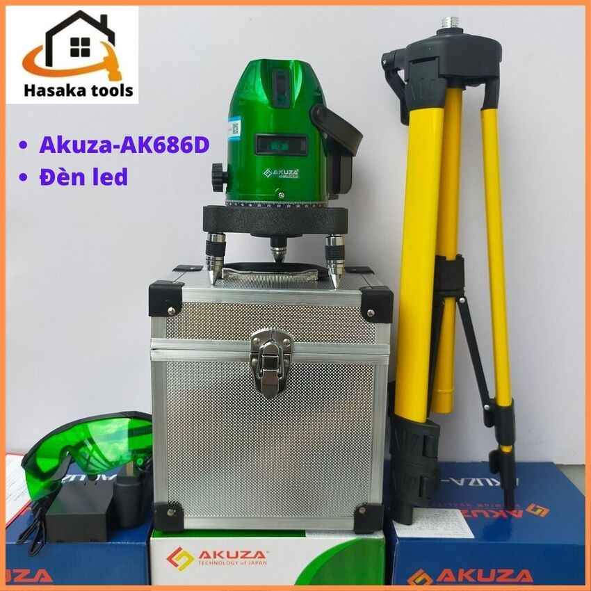 Máy cân bằng laser Akuza AK-686D 5 tia xanh đèn led siêu sáng,máy bắn cốt,cân mực