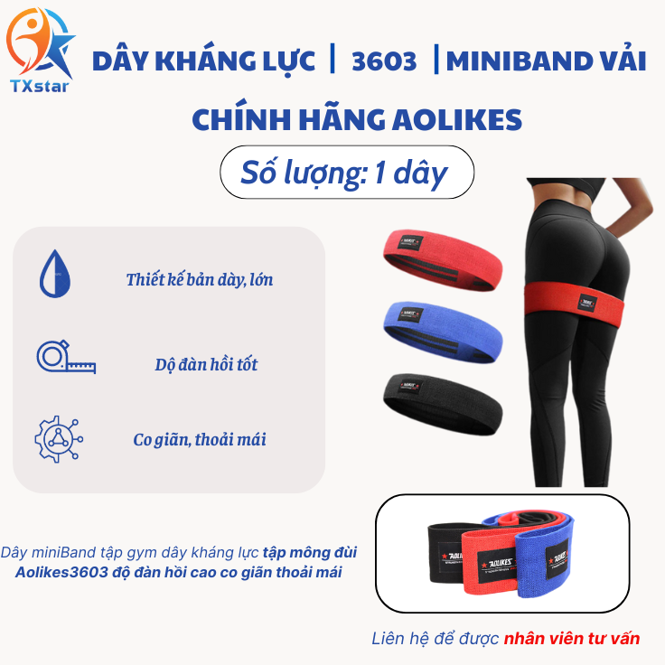 Dây kháng lực mini band vải Aolike siêu bền hỗ trợ tập chân mông