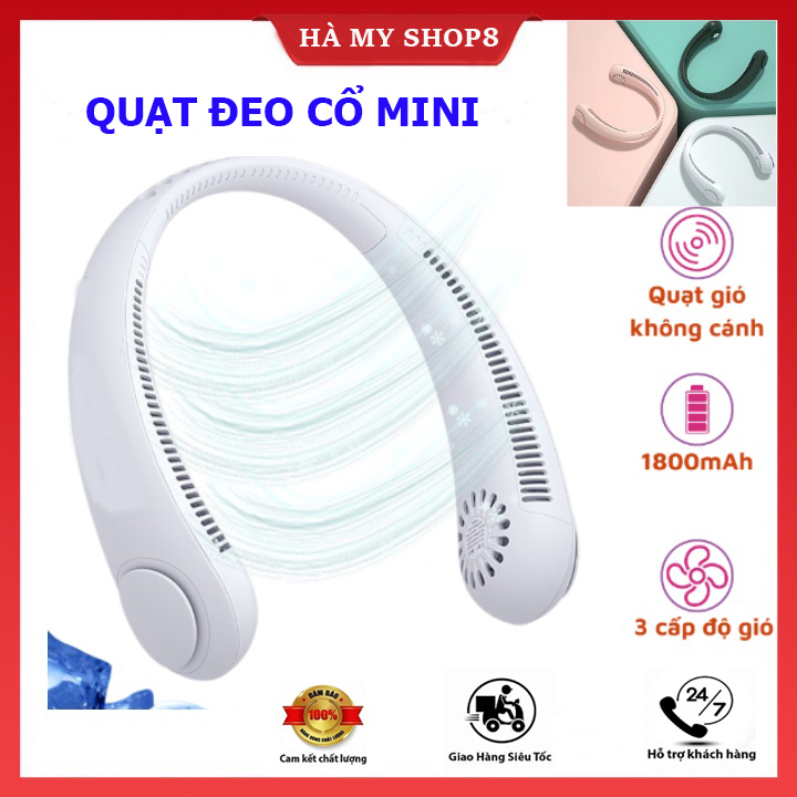 Quạt mini cầm tay thông minh, quạt đeo cổ tích điện không cánh biên độ thổi rộng 360 độ, quạt sạc điện mini, quạt tích điện, quạt mini, quạt quàng cổ