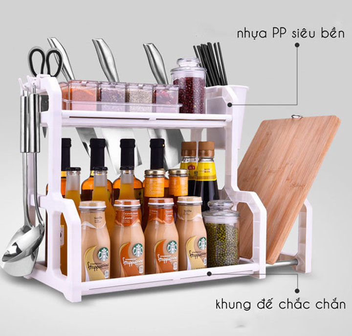 Kệ để đồ nhà bếp 2 tầng có khay đựng thớt hình chữ H, Kệ nhà bếp đa năng