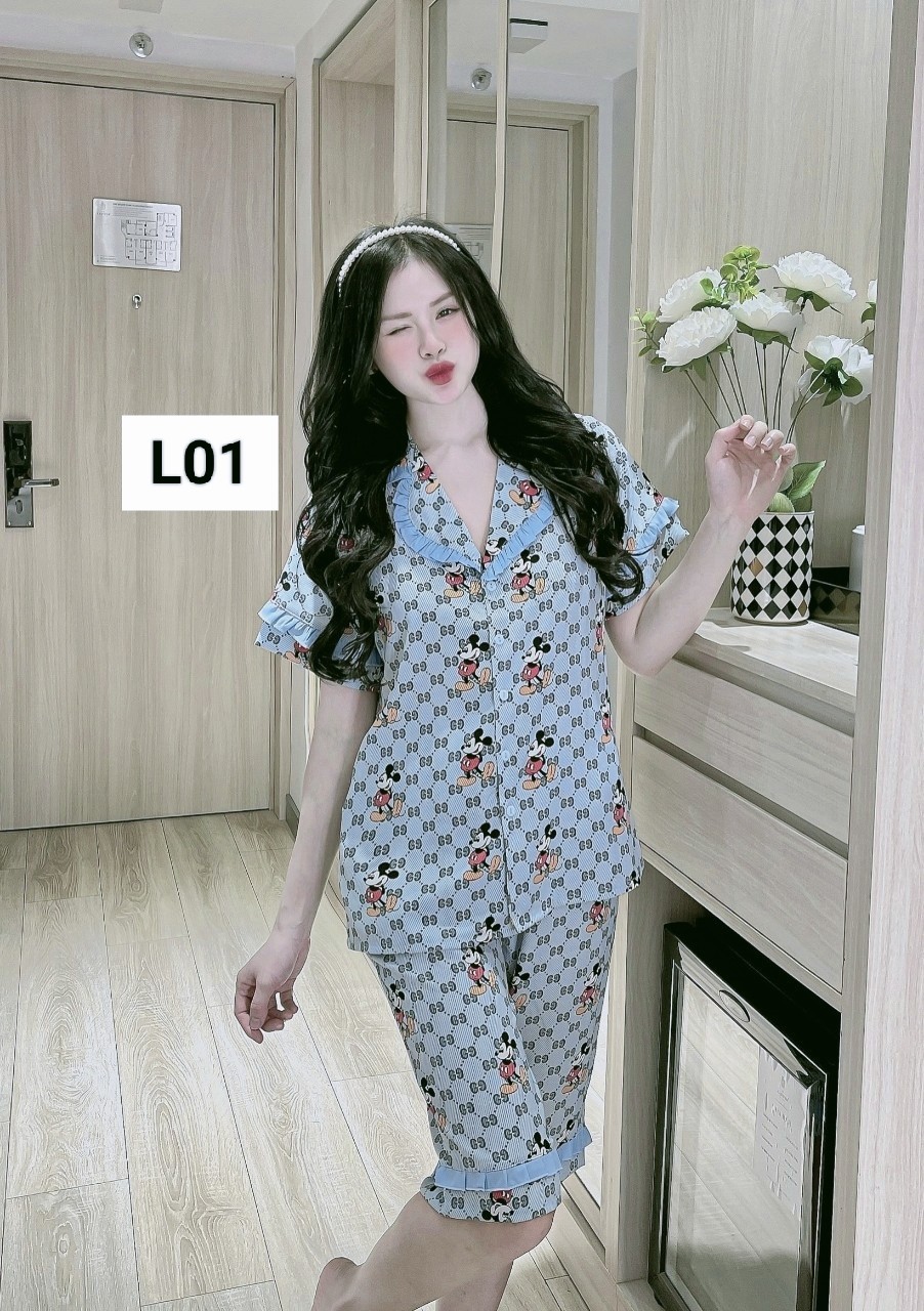 Bộ lửng lụa cao cấp siêu mềm mịn 40-60kg, bộ pijama mặc nhà L015