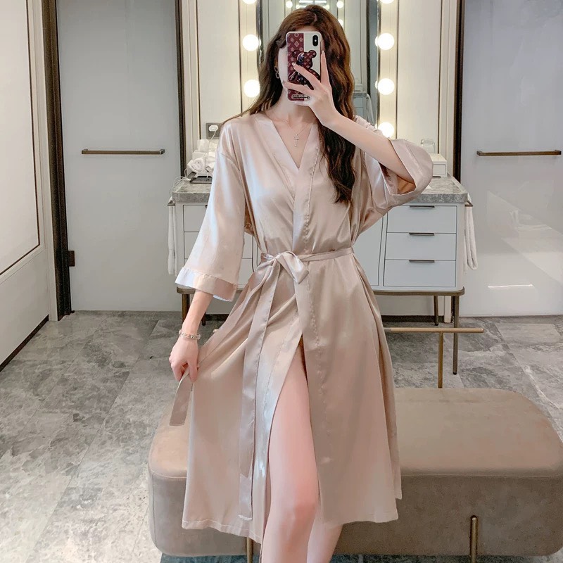 Hoàn tiền 15% - áo choàng spa áo choàng make up cô dâu áo choàng ngủ vải lụa đẹp c01