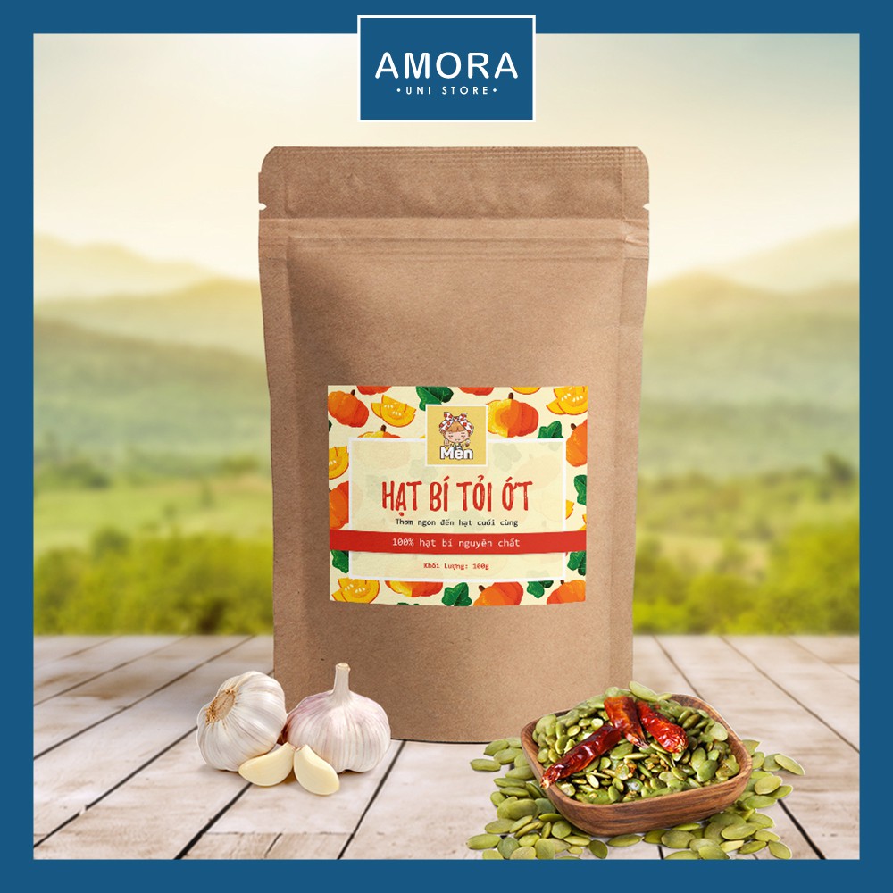 Hạt bí xanh cháy tỏi ớt - 200gr - ăn vặt nhanh hoặc dùng làm quà biếu - siêu sang, siêu ngon - Amora UNI