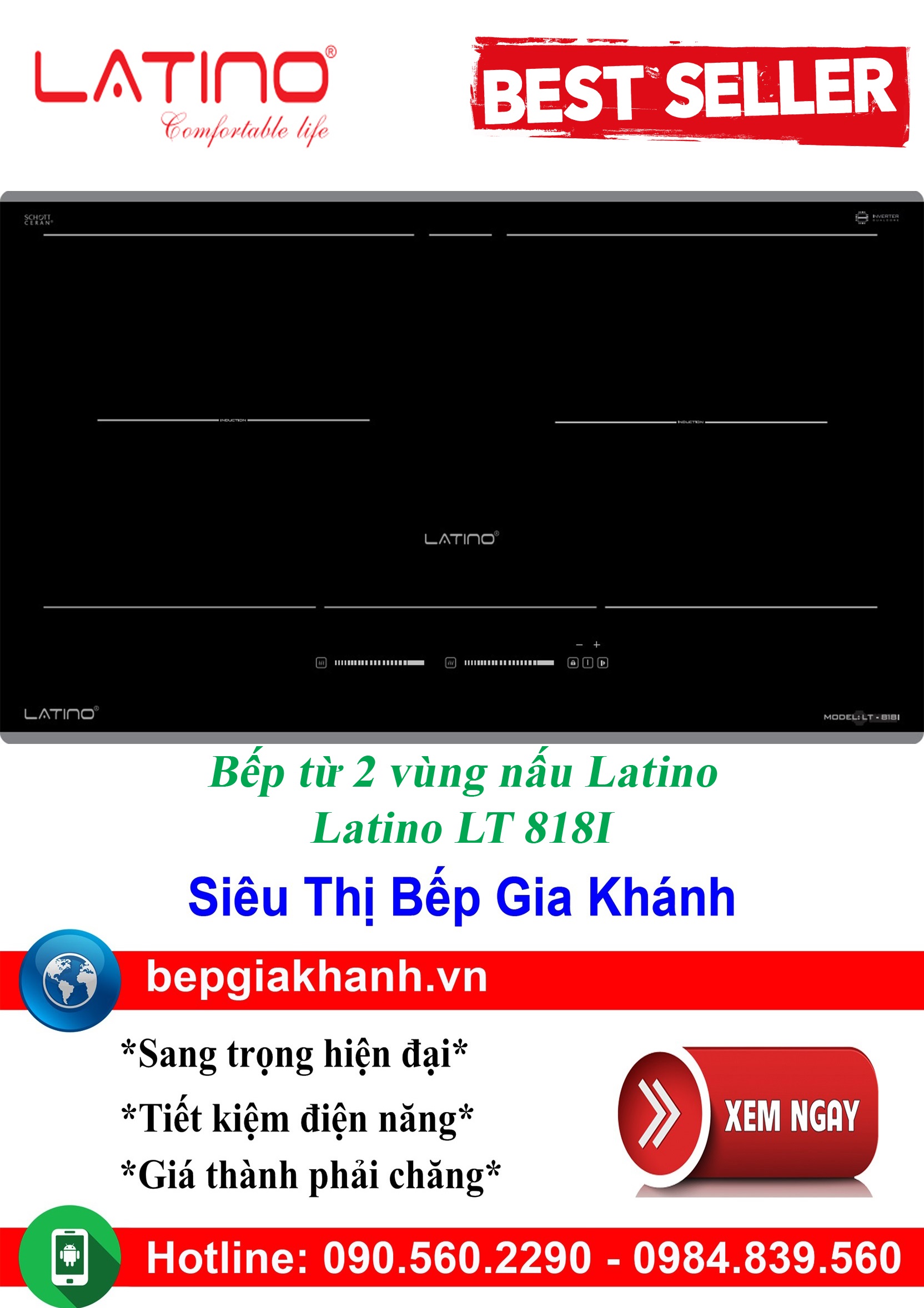 [HCM]Bếp từ đôi Latino LT 818I, bếp từ, bếp điện từ, bếp từ đôi, bếp điện từ đôi, bếp từ giá rẻ, bếp điện từ giá rẻ, bếp từ đơn, bep tu don, bep tu