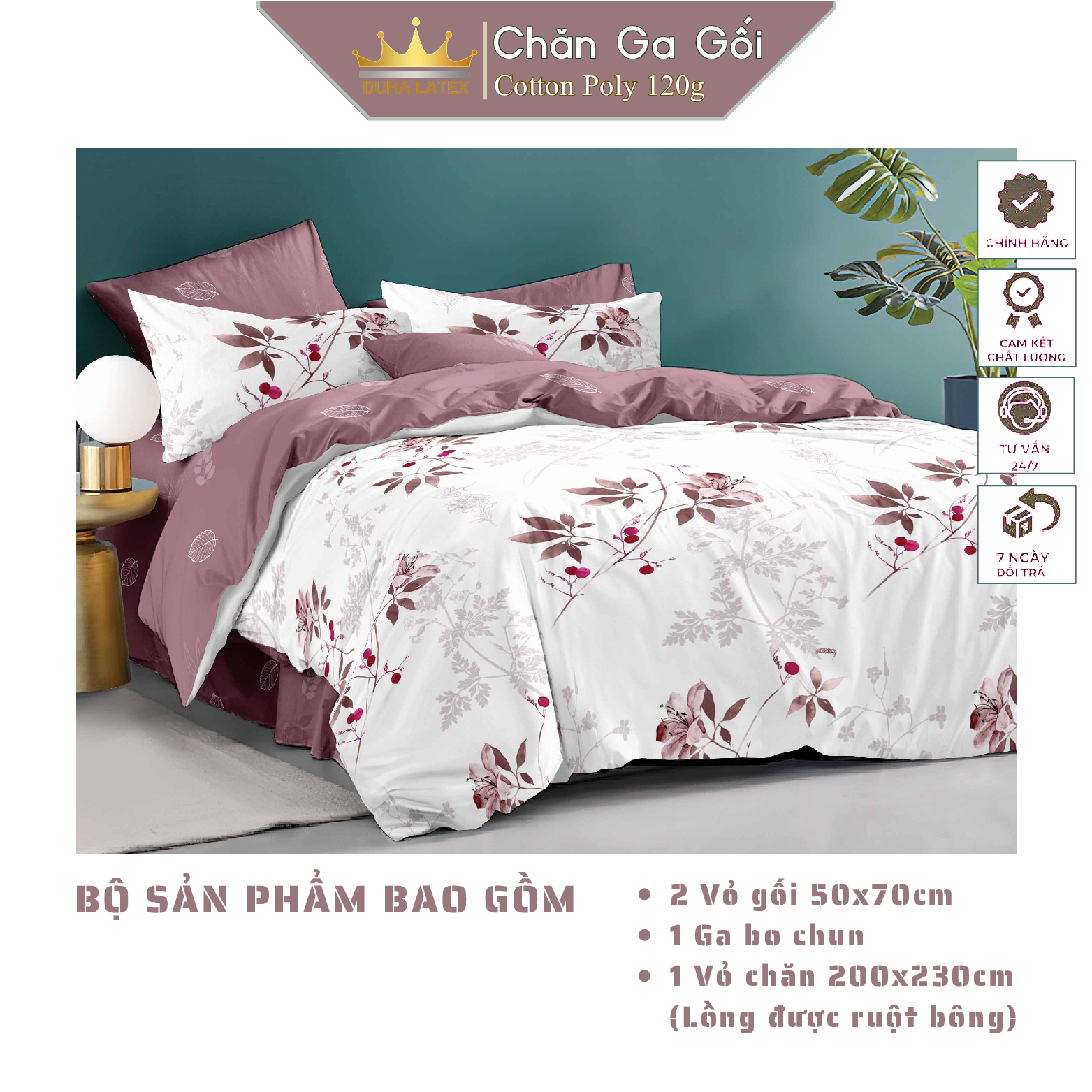 Bộ chăn ga gối 5 món CottonAL2-3-1 dành cho nệm giường decor trang trí phòng ngủ, vỏ chăn hoặc chăn chần bông nhiều size duhalatexstore