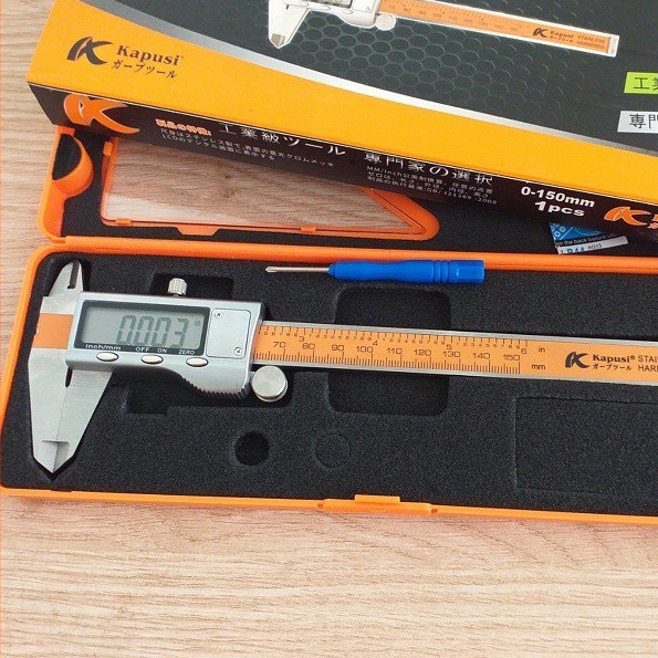 Thước kẹp điện tử Kapusi 150mm, thước cặp kỹ thuật số thép Mangan cường lực không gỉ, độ chính xác cao, đo độ sâu