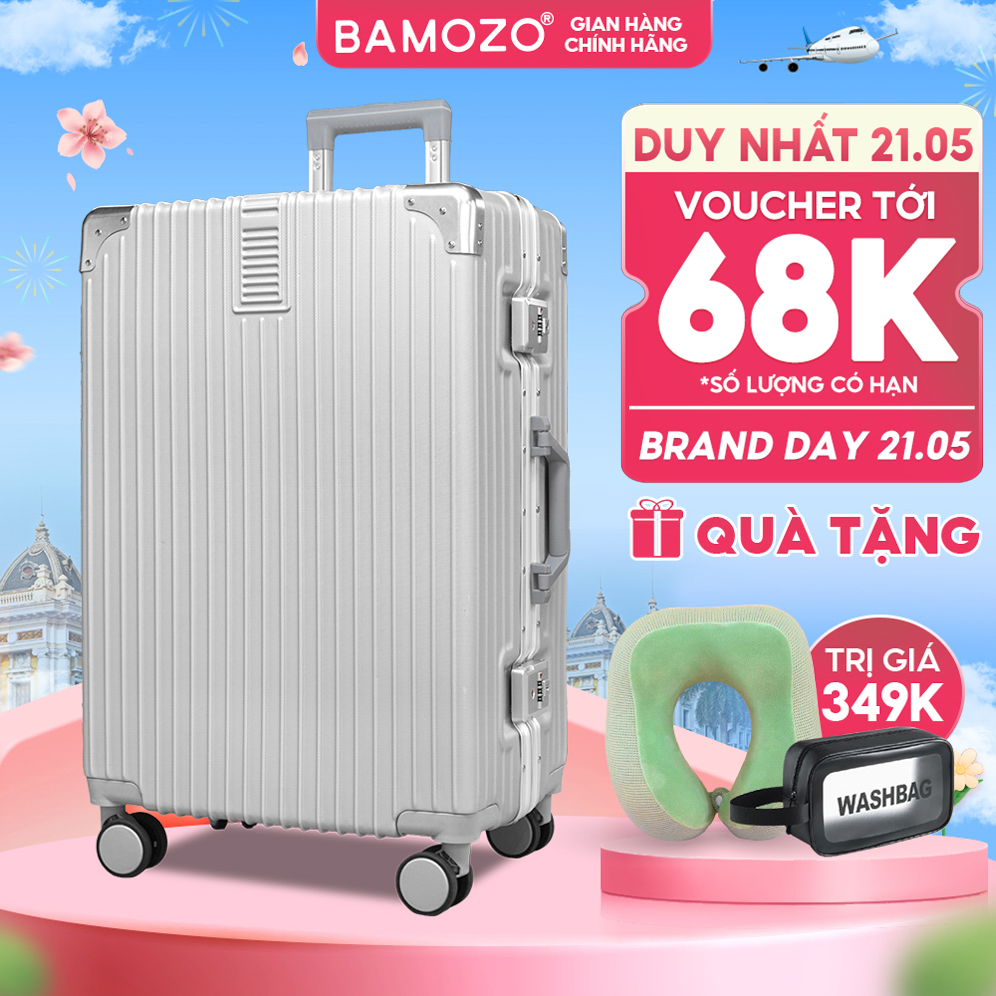 Vali Kéo Du Lịch 9066C Bamozo Khung Nhôm Khoá Sập Size 20 24 Inch Bảo Hành 5 Năm Nhựa ABS Cao Cấp Bo Kim Loại 4 Góc Chống Va Đập Tốt
