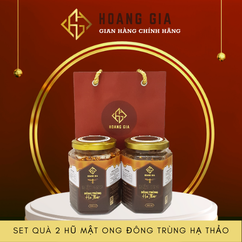 Set quà tặng 2 sản phẩm, đông trùng hạ thảo sấy thăng hoa và mật ong đông trùng hạ thảo hoanggia