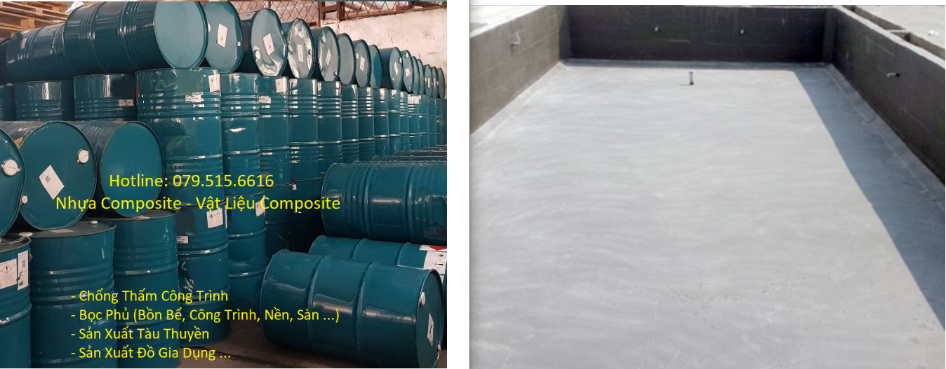 3kg nhựa chống thấm - bọc phủ composite + 1kg sợi thủy tinh + chất đóng rắn nhựa - combo