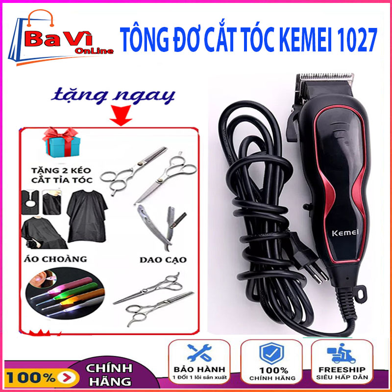Tông đơ cắt tóc KEMEI 1027 chính hãng, tăng đơ hớt tóc, dụng cụ cắt tóc tông đơ, tông đơ cắt tóc có dây chuyên nghiệp siêu bền, tông đơ cắt tóc đa năng, người lớn, trẻ em, tông đơ cắt tóc tặng áo, 2 kéo