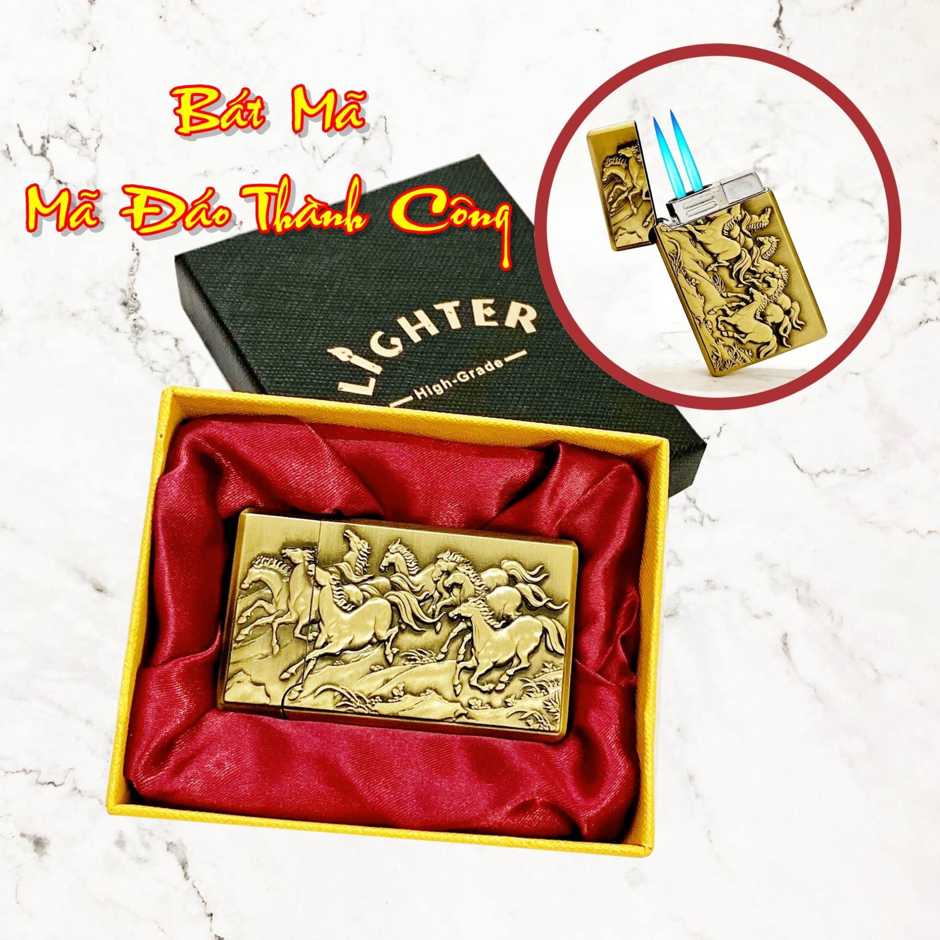 BẬT LỬA KHÈ 2 TIA HÌNH BÁT MÃ (MÃ ĐÁO THÀNH CÔNG) - (CÓ HỘP) - (XÀI GAS)