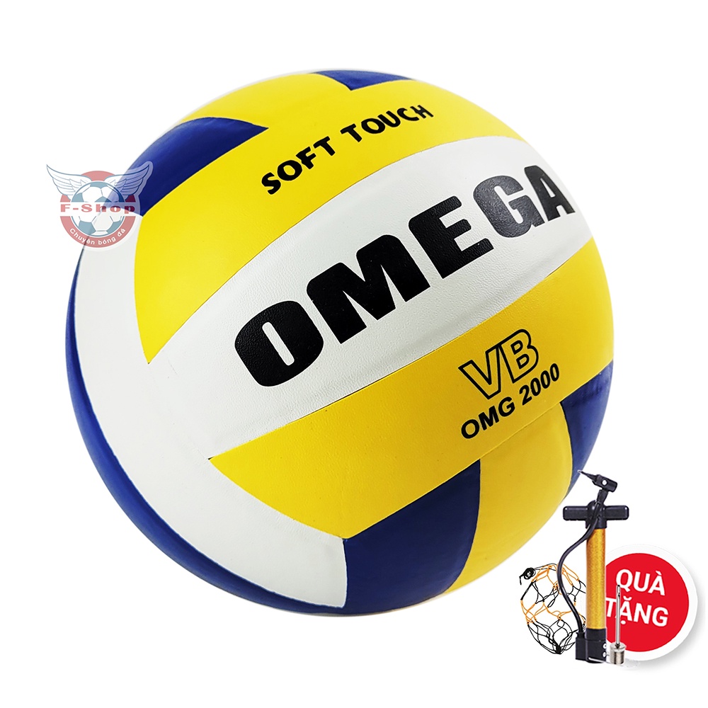 Bóng Chuyền Da Chính Hãng OMEGA 2000 - Tặng bơm, kim bơm, túi lưới - Quả bóng chuyền tiêu chuẩn cho người mới tập