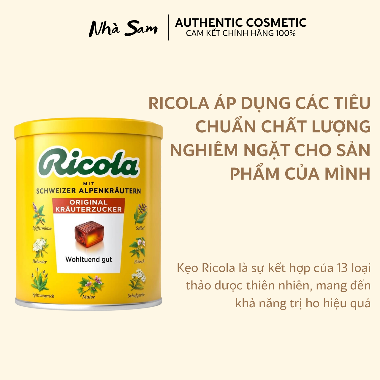 Kẹo Ngậm Ho Thảo Dược Ricola Original Của Đức Giúp Hỗ Trợ Giảm Ho Khàn Giọng Tan Đờm | Nhà Sam