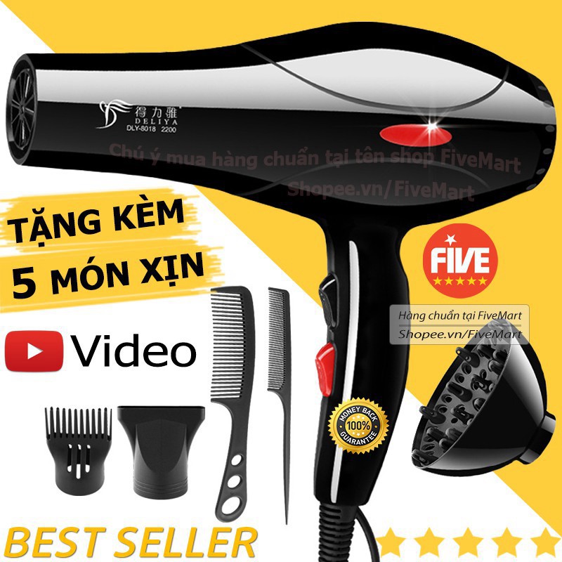 Máy sấy tóc tạo kiểu deliya công suất lớn 2200w tặng kèm bộ phụ kiện