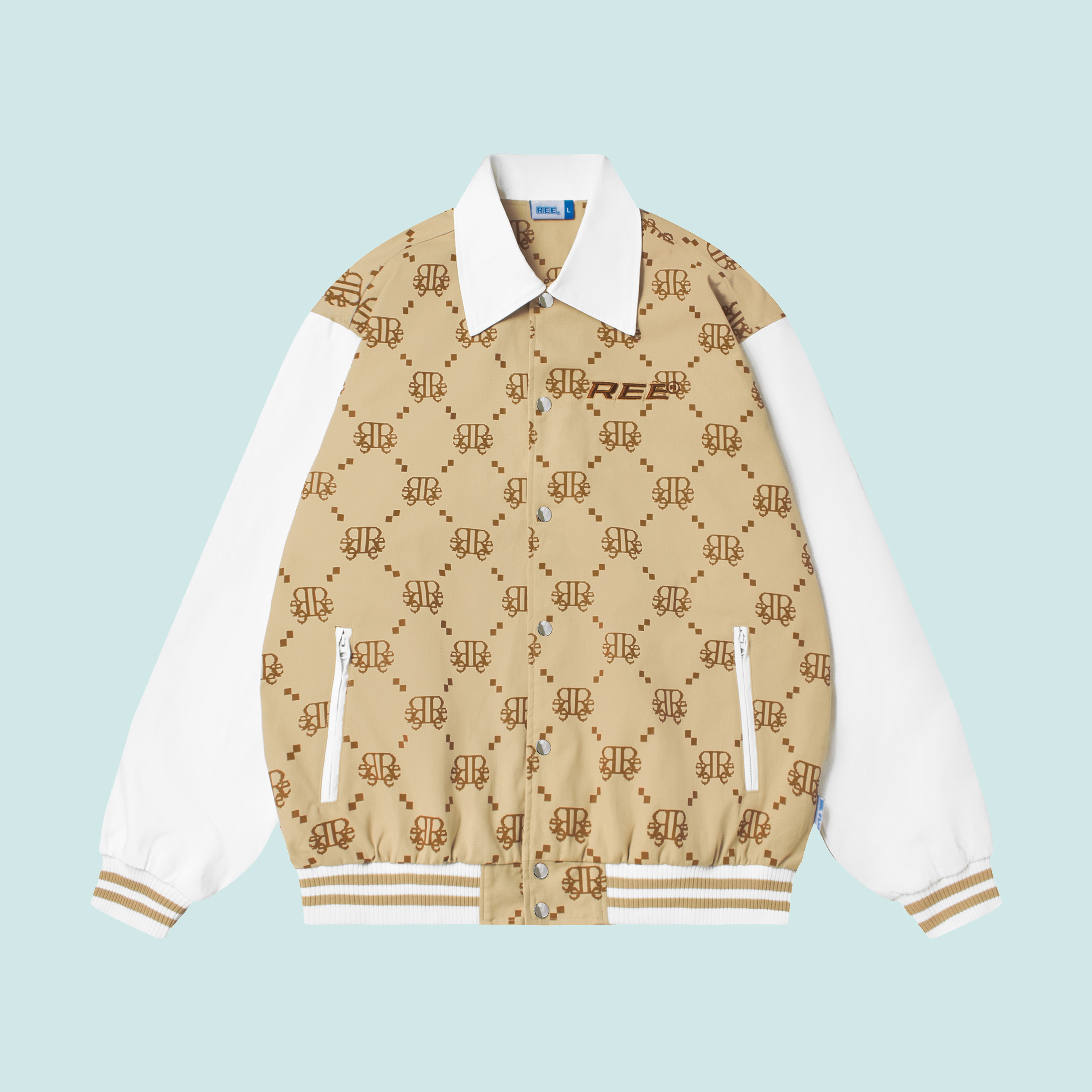 Local brand ree - áo khoác khaki diamond monogram màu beige