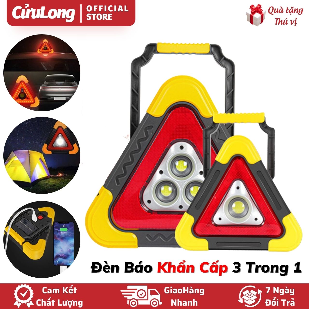 Đèn Cảnh Báo Ô Tô Tam Giác LED Nháy Sáng SOS Sạc Năng Lượng Mặt Trời Dã Ngoại - Cứu Hộ Nguy Hiểm Khẩn Cấp