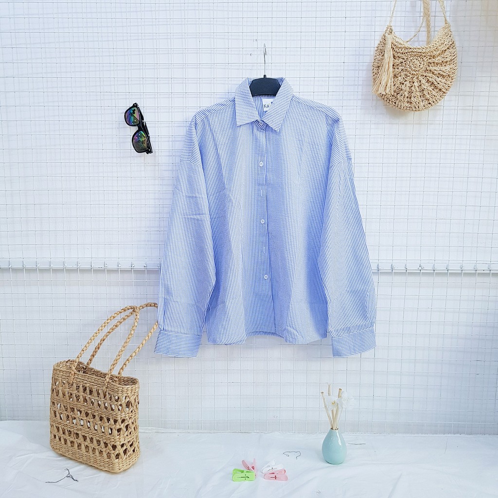 Áo sơ mi sọc xanh hàn quốc
