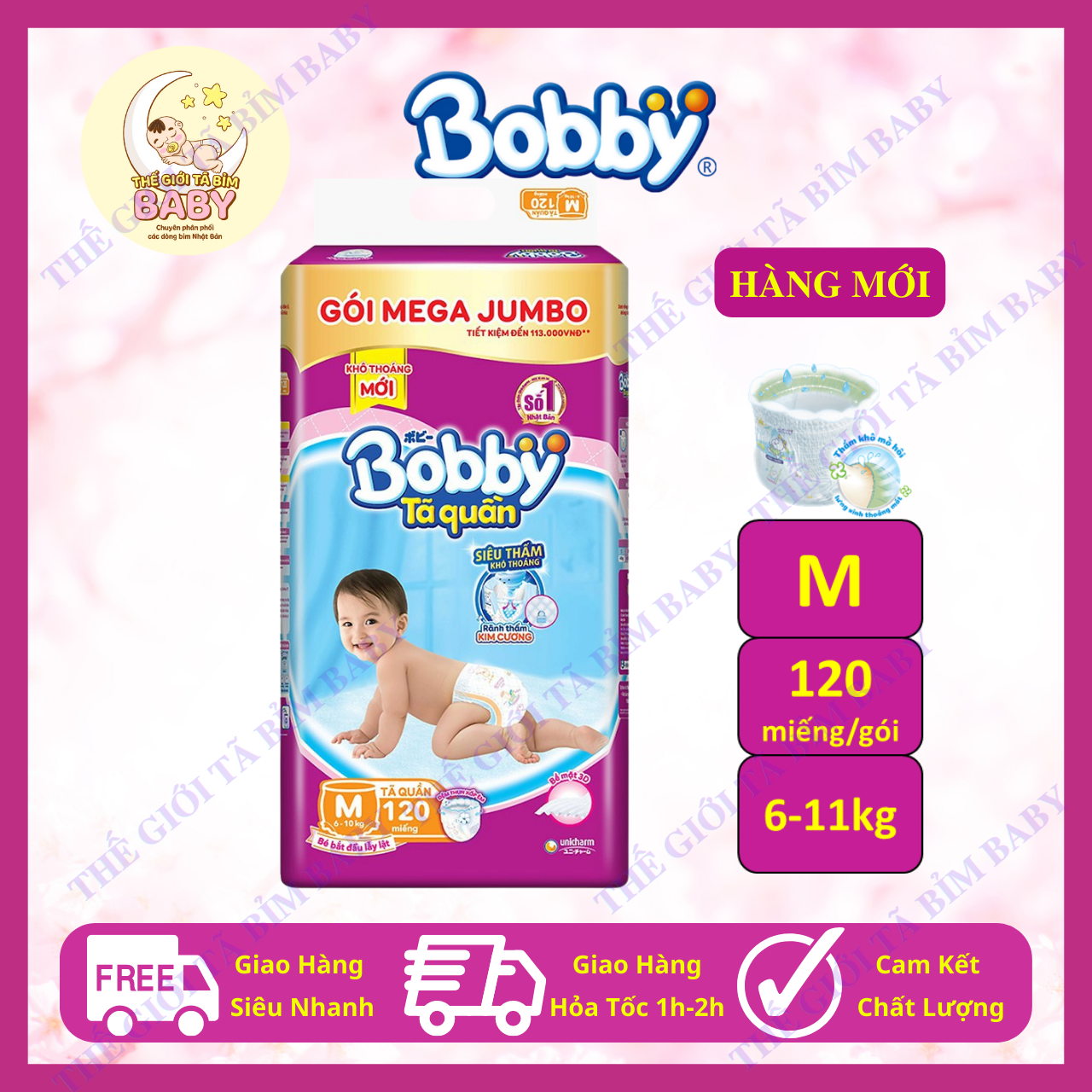 Tã quần bobby mega jumbo size m 120 miếng
