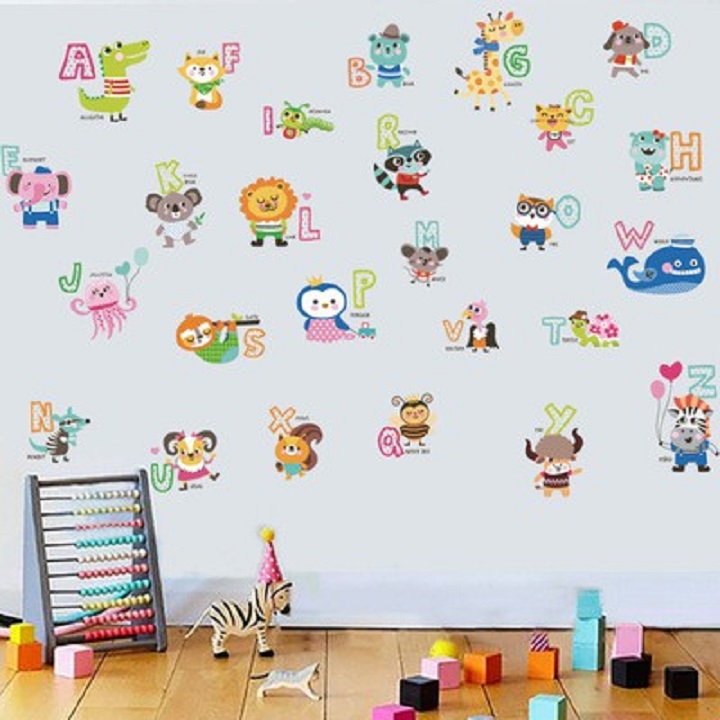 [HCM]Decal dán tường hình thú kèm chữ cái