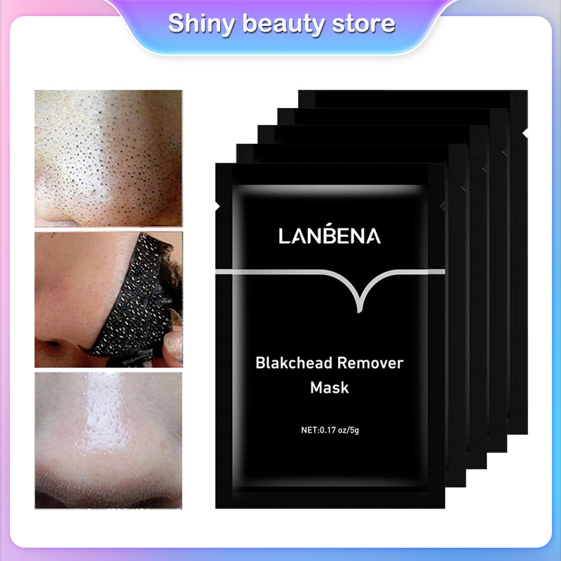Lanbena 5 miếng dán lột mụn cám hút mụn đậu đen làm sạch se khít lỗ chân lông mặt nạ mũi lột mụn đầu đen se khít lỗ chân lông làm sạch da vùng mũi bamboo charcoal blackhead remove acne mask