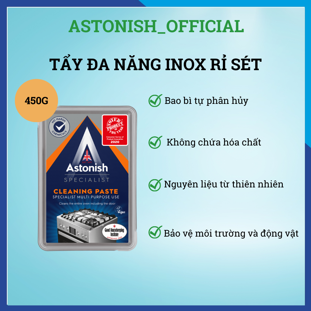 Chất tẩy đa năng nhà bếp xoong nồi chảo máy hút mùi lò vi sóng vệ sinh nồi chiên không dầu lò nướng dầu mỡ lâu ngày ASTONISH OVEN & GRILL C8602 (450G)