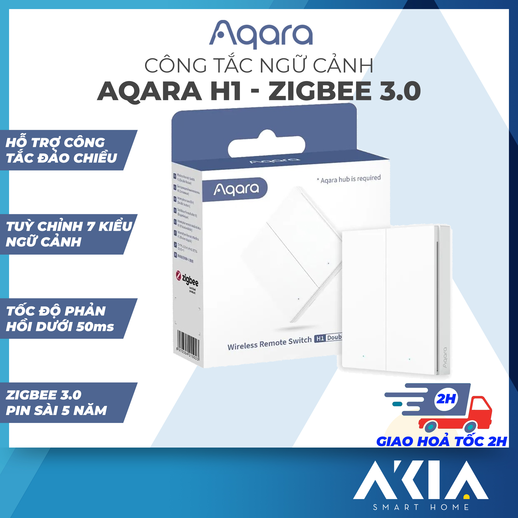 Công tắc thông minh Aqara H1 Wireless WRS-R02, Công tắc ngữ cảnh Aqara dán tường, Điều khiển nhiều thiết bị Aqara, Pin trâu 5 năm, Hỗ trợ HomeKit