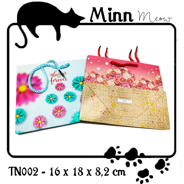 Túi giấy xách dây ngang nhỏ tn002 - cao 16 x ngang 18 x rộng 8.2 cm - đựng quà tặng - minn meow
