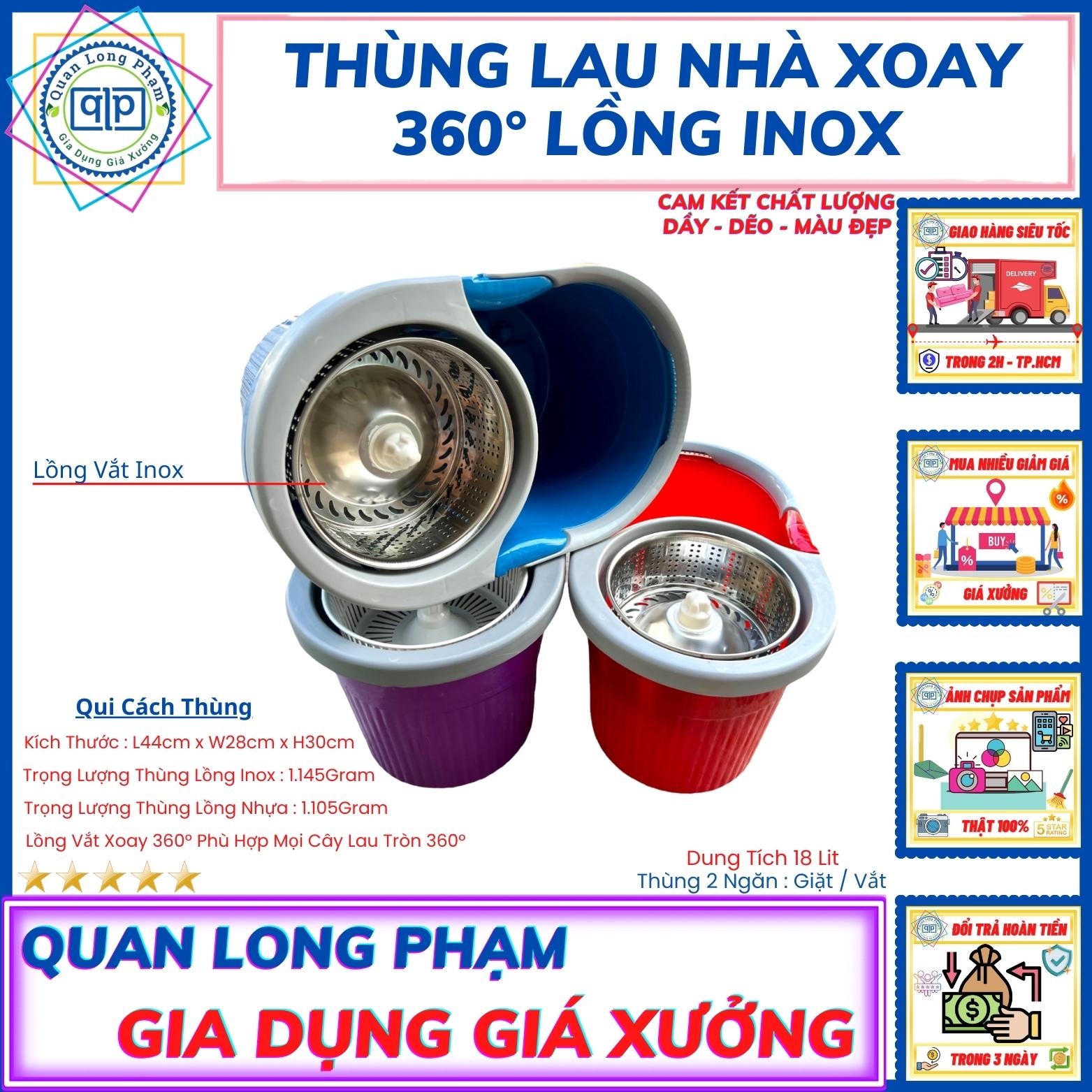 Thùng / Xô Lau Nhà Lồng Inox Xoay 360° Thùng Nhựa PP Dẻo 2 lớp dày, Quai xách cứng cáp. Kích thước: D47 x R30 x C30 cm.  Độ Bền Cao. Trọng Lương: 2 Kg. Màu Sắc : Xanh Lá - Xanh - Đỏ- Gia Dụng Giá Xưởng - TP.Hồ Chí Minh [FREESHIP MAX] - 4