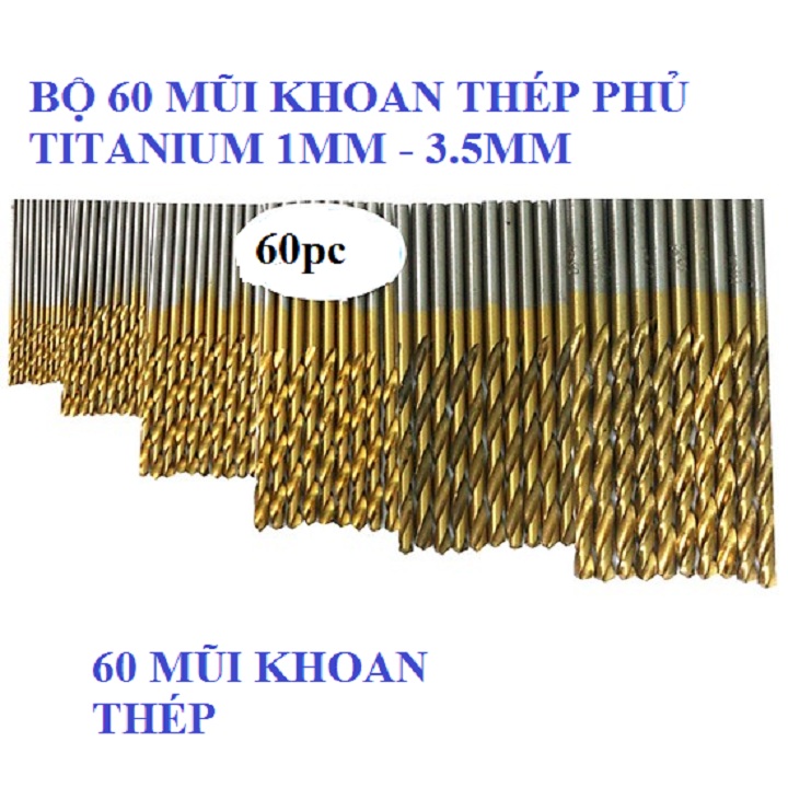 Bộ 60 mũi khoan đa năng phủ titanium chịu lực tốt.Với chất liệu này, sản phẩm sẽ không gỉ sét dù tiếp xúc thường xuyên với điều kiện ẩm ướt hay bất kì thời tiết khắc nghiệt