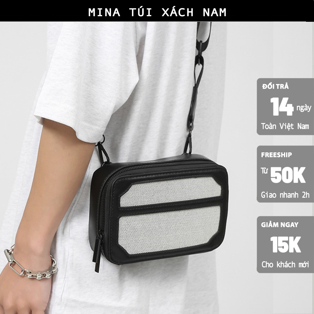 Túi xách nam đeo chéo giỏ da dáng hộp messenger đựng vừa promax cứng cáp cặp đeo ngực, giỏ đeo hông chéo nam nữ unisex MINA
