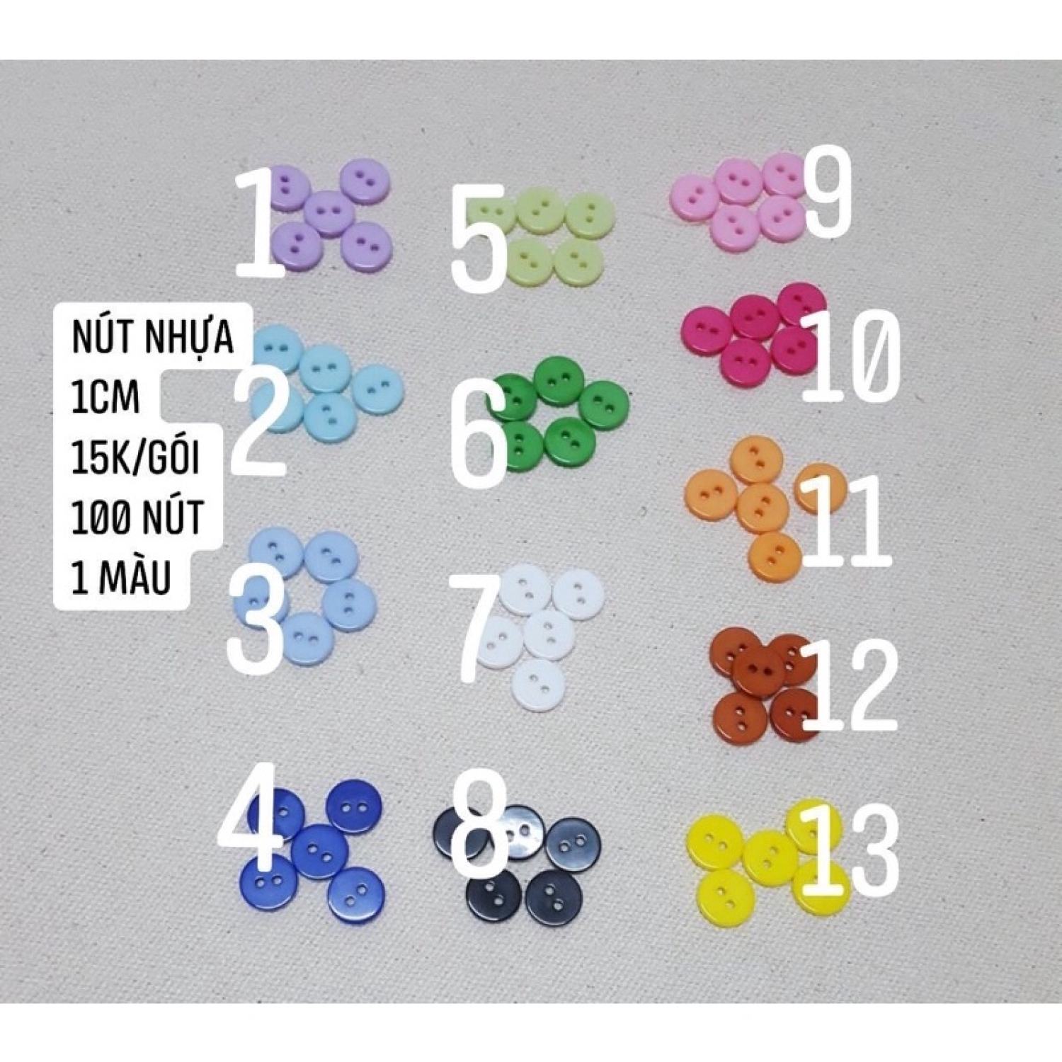 Nút nhựa tròn đường kính 1cm gói 100 nút
