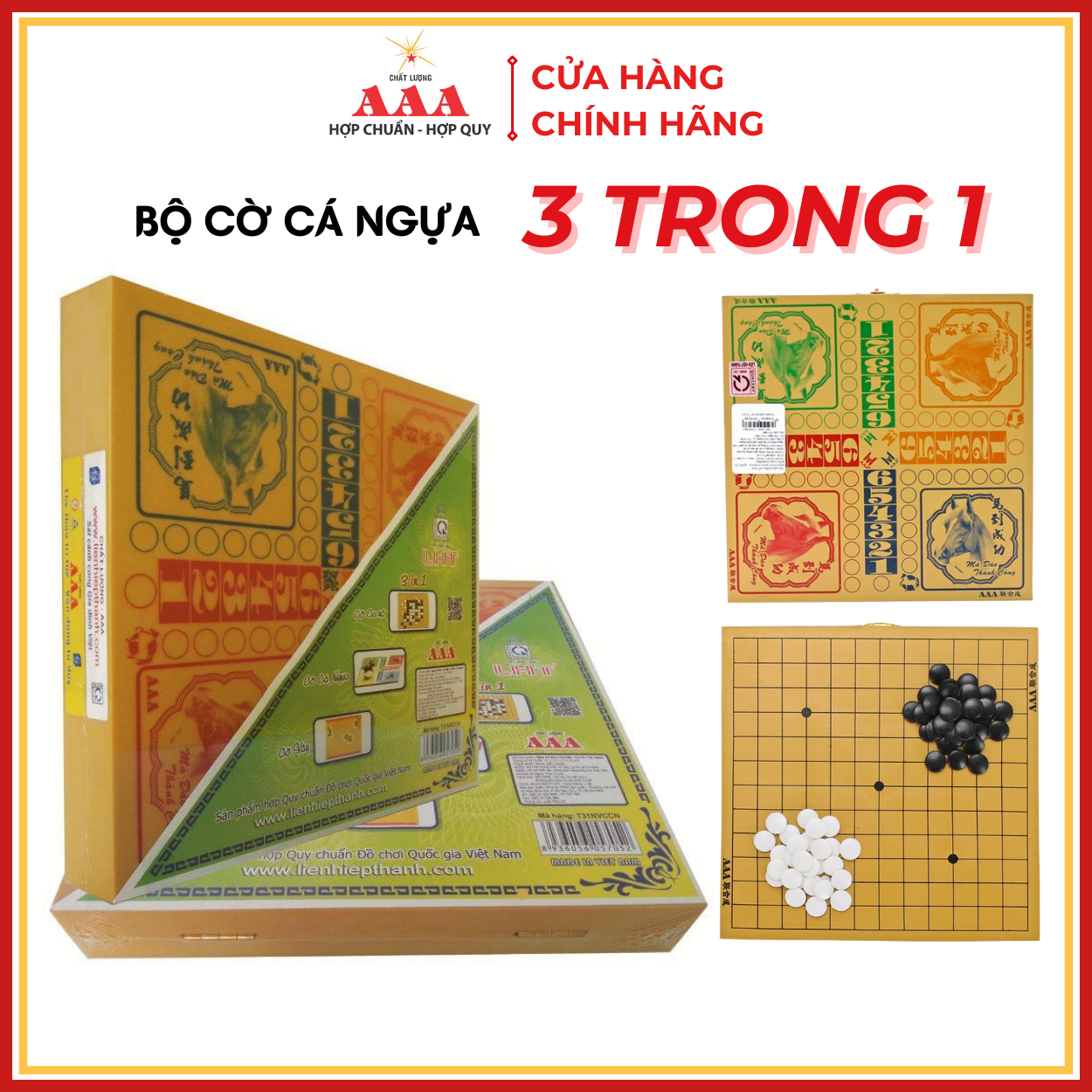 Bộ cờ 3 trong 1: Cờ vây, Cờ cá ngựa, Cờ Caro LIÊN HIỆP THÀNH, Bàn cờ làm bằng nhựa cứng, dày, chắc chắn, Đồ chơi an toàn và cao cấp