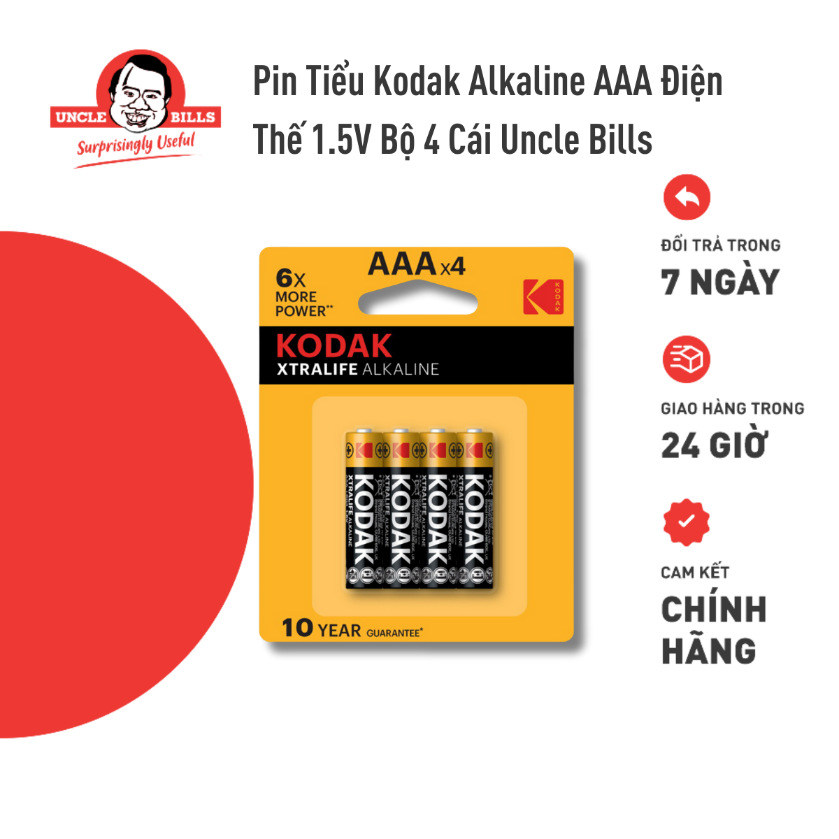 Bộ 4 pin kodak alkaline aaa uncle bills ib0124 - hàng nhập khẩu