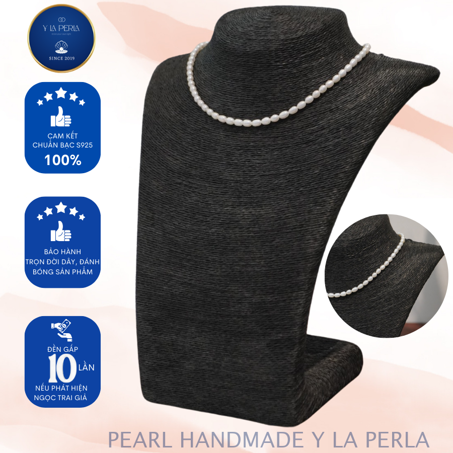 Dây chuyền ngọc trai gạo - khóa bạc s925 - size 4-5ly - ngọc trai y la perla - 100% ngọc trai thiên nhiên - bảo hành trọn đời - dây chuyền ngọc trai - y laperla