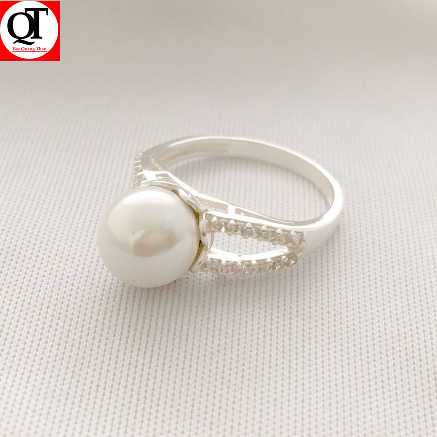 Nhẫn nữ ngọc trai nhân tạo size 8ly chất liệu bạc thật không xi mạ trang sức Bạc Quang Thản - QTNU69